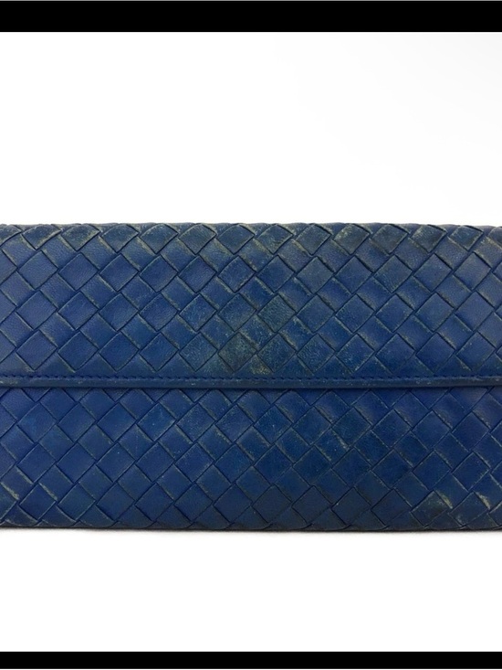Bottega Veneta Handbags - Woven Leather Blue Clutch Wallet - Women's Bag